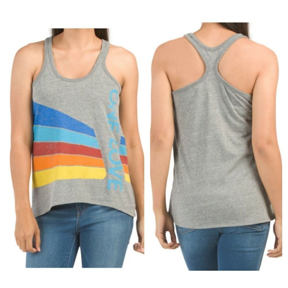 NWT Chaser One Love Tank Top Rainbow Pride Gray Active Athleisure XL